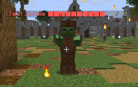 A custom mob with a name tag and health bar rendered above its head